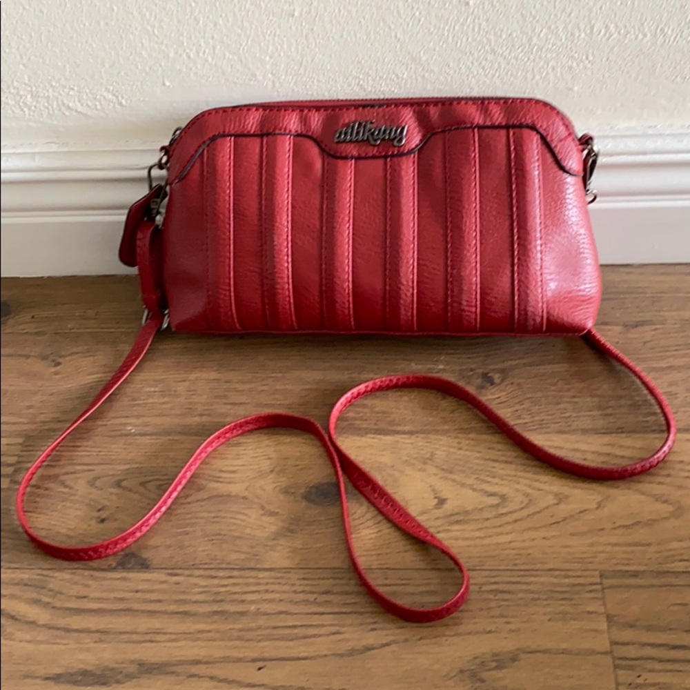 Red leather crossbody bag